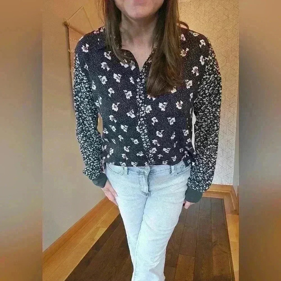 Mystree Women's Button Down Blouse Boho Mixed Print Floral Sz Medium - Picture 1 of 7